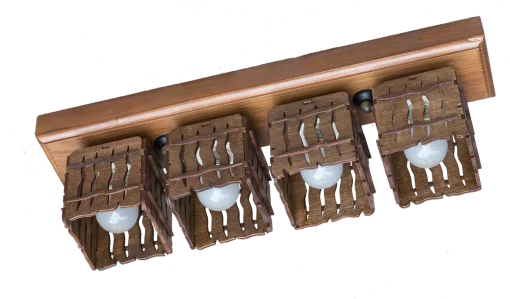 Дерев'яна стельова люстра з 4 плафонами