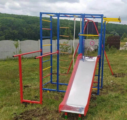 Дитячий спортивно-ігровий комплекс з гойдалкою і гіркою з нержавійки