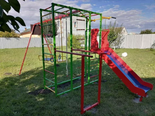 Дитячий спортивно-ігровий комплекс з гойдалкою і гіркою з нержавійки