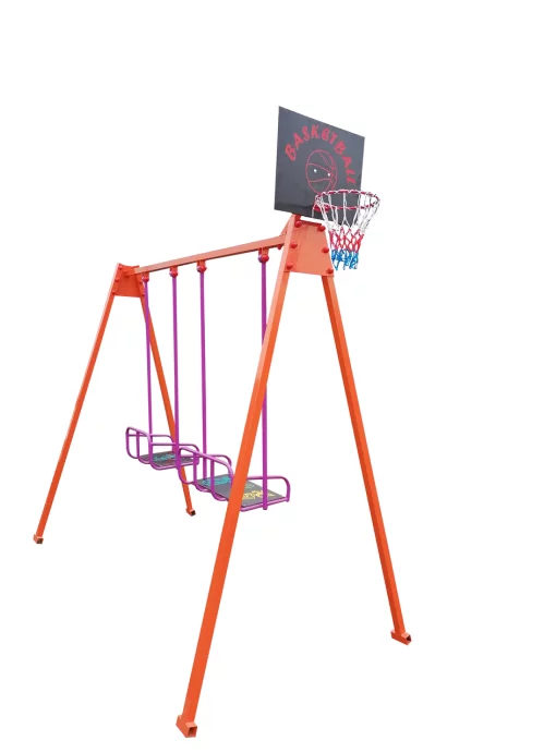 Гойдалки &quot;Спорт -3&quot; посилені з баскетбольним кільцем, друге широке сидінням з принтом.